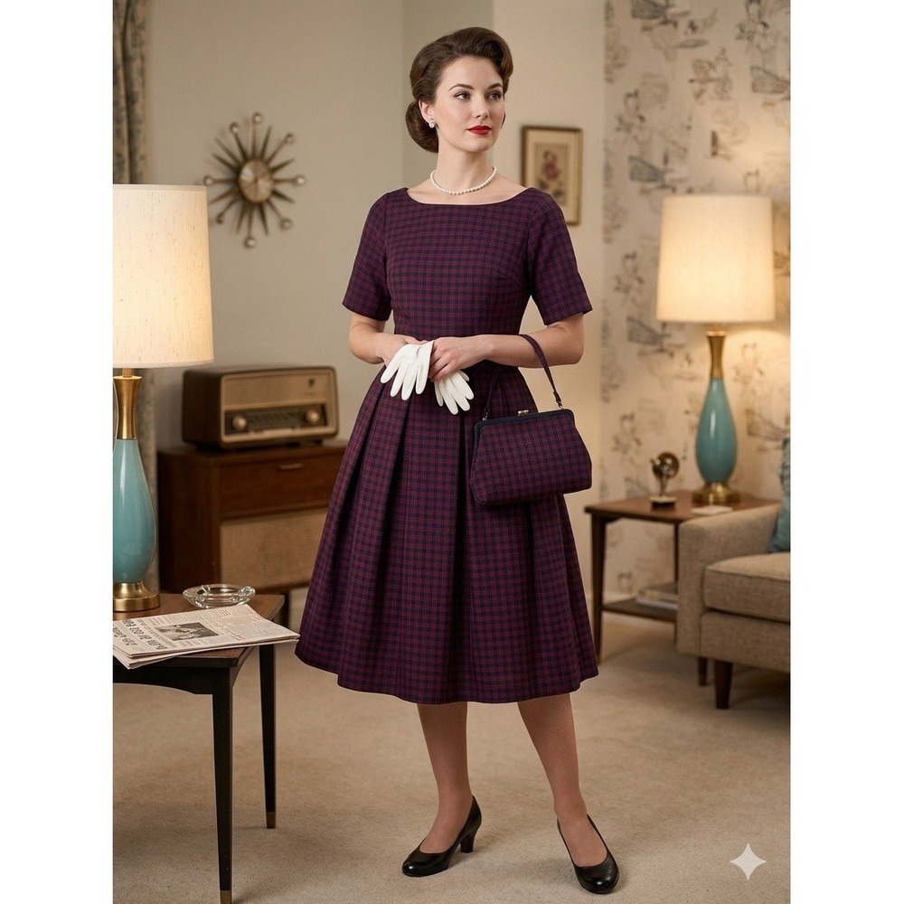 ModCloth x Collectif Plaid Midi Dress - Red & Navy Heritage Check Size 1X